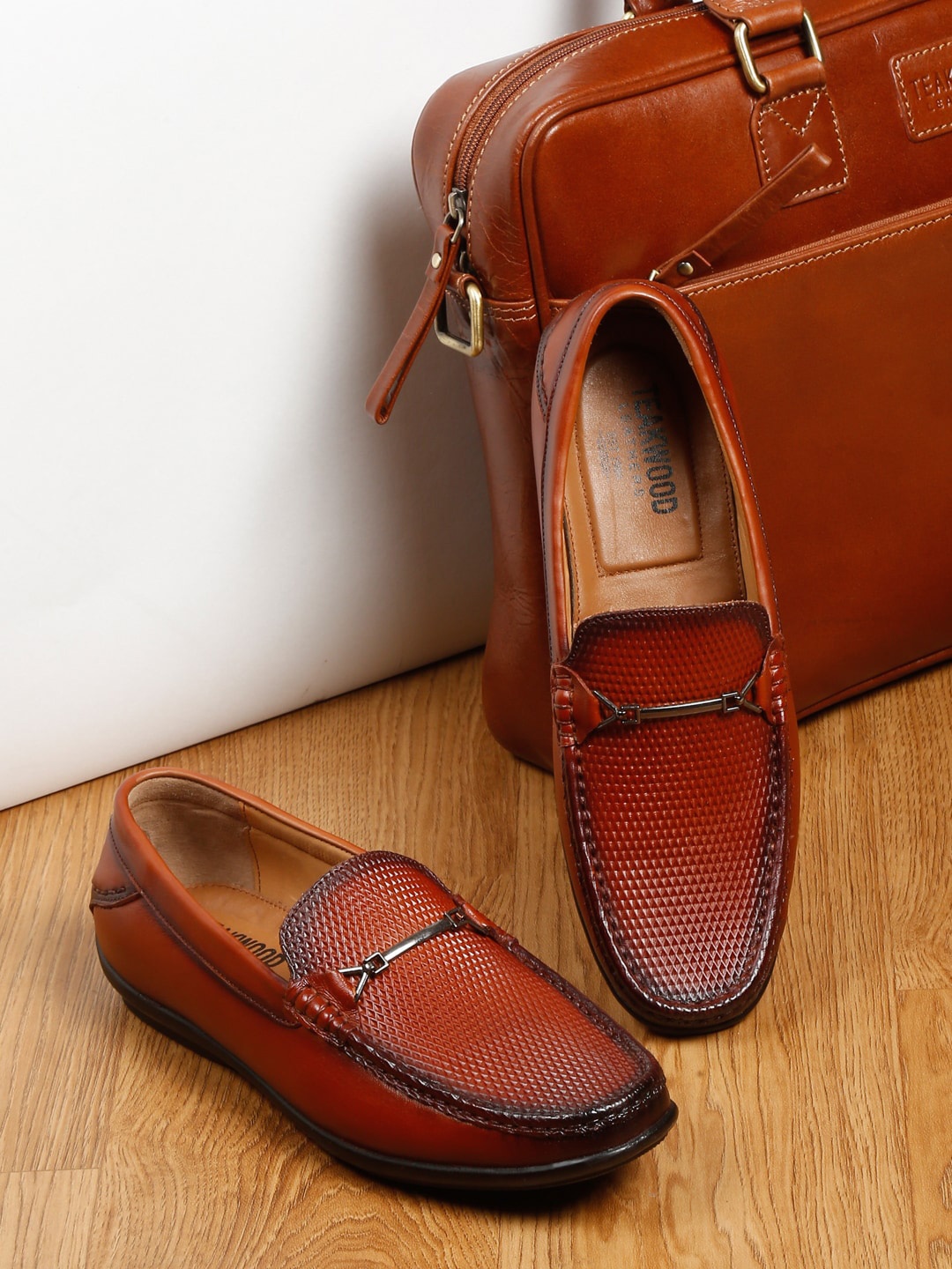 

Teakwood Leathers Men Textured Leather Formal Loafers, Tan