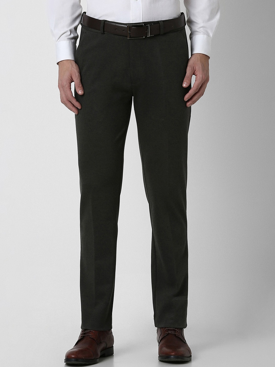 

Peter England Men Slim Fit Mid-Rise Textured Formal Trousers, Black