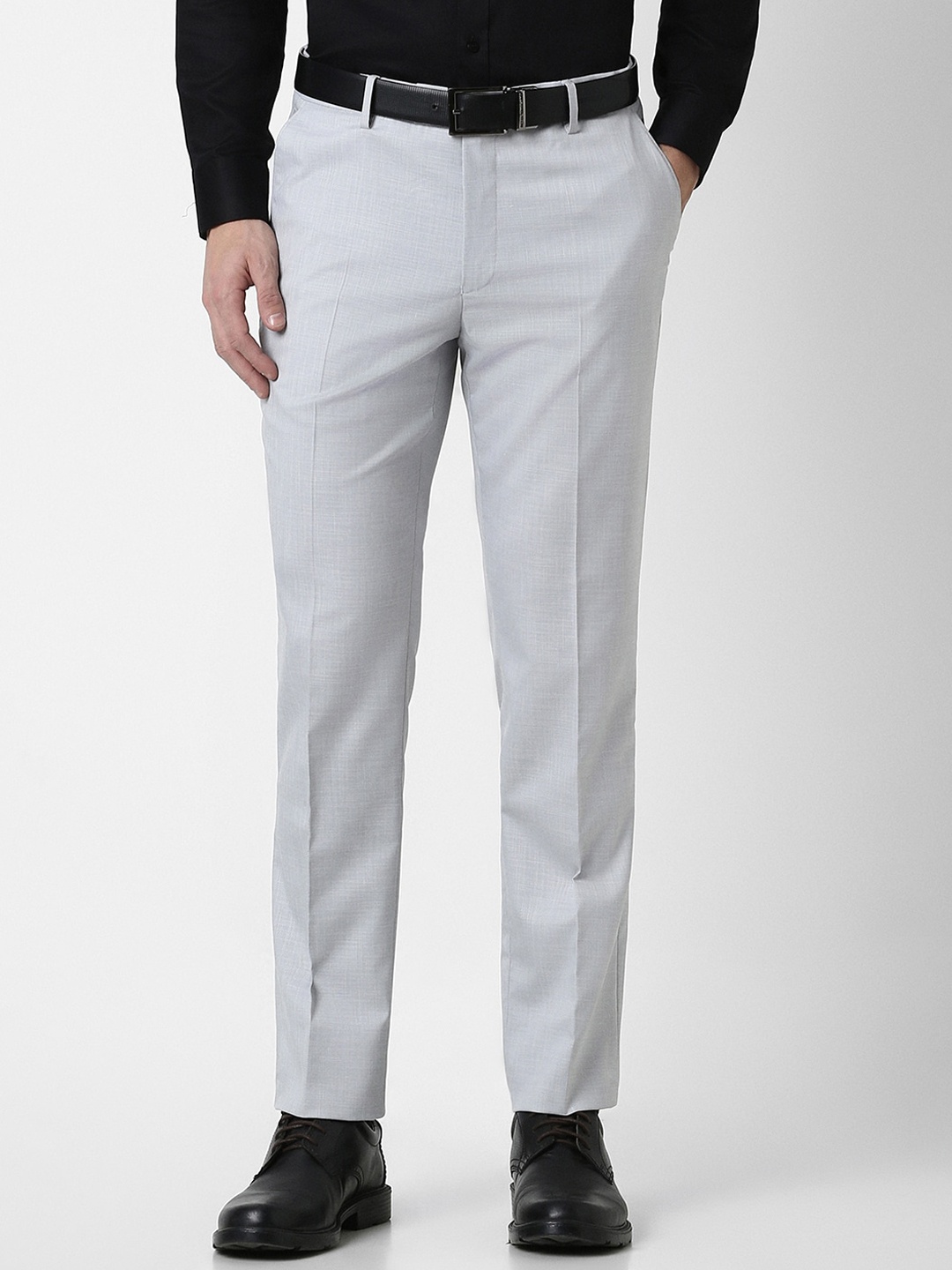 

Peter England Men Slim Fit Mid-Rise Textured Formal Trousers, Grey