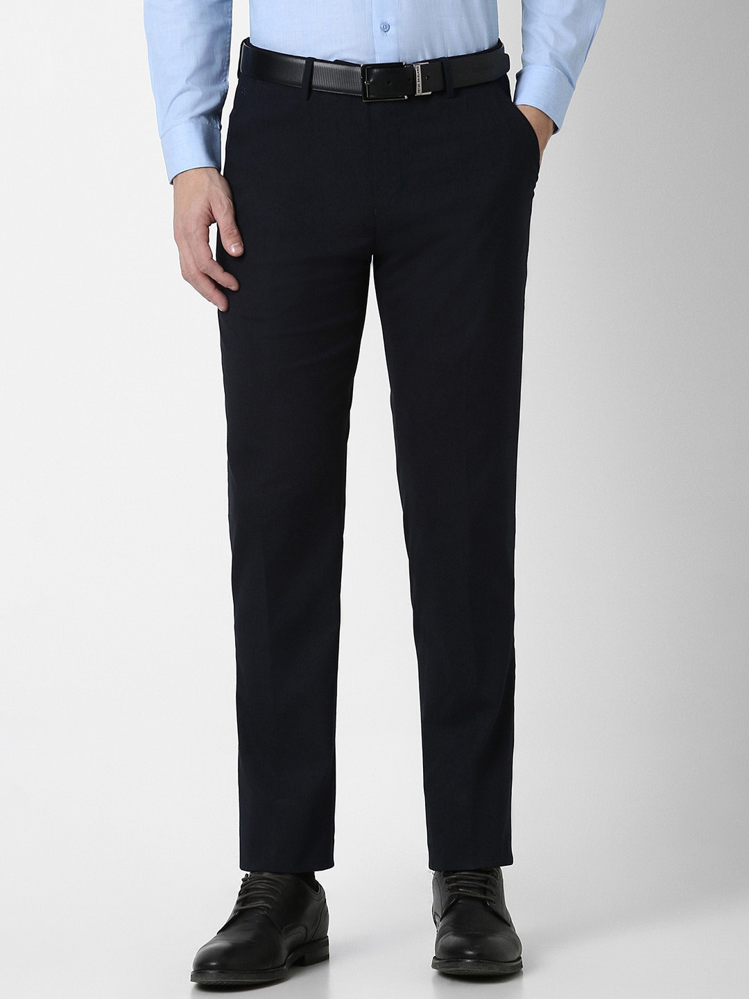 

Peter England Men Slim Fit Mid-Rise Formal Trouser, Navy blue