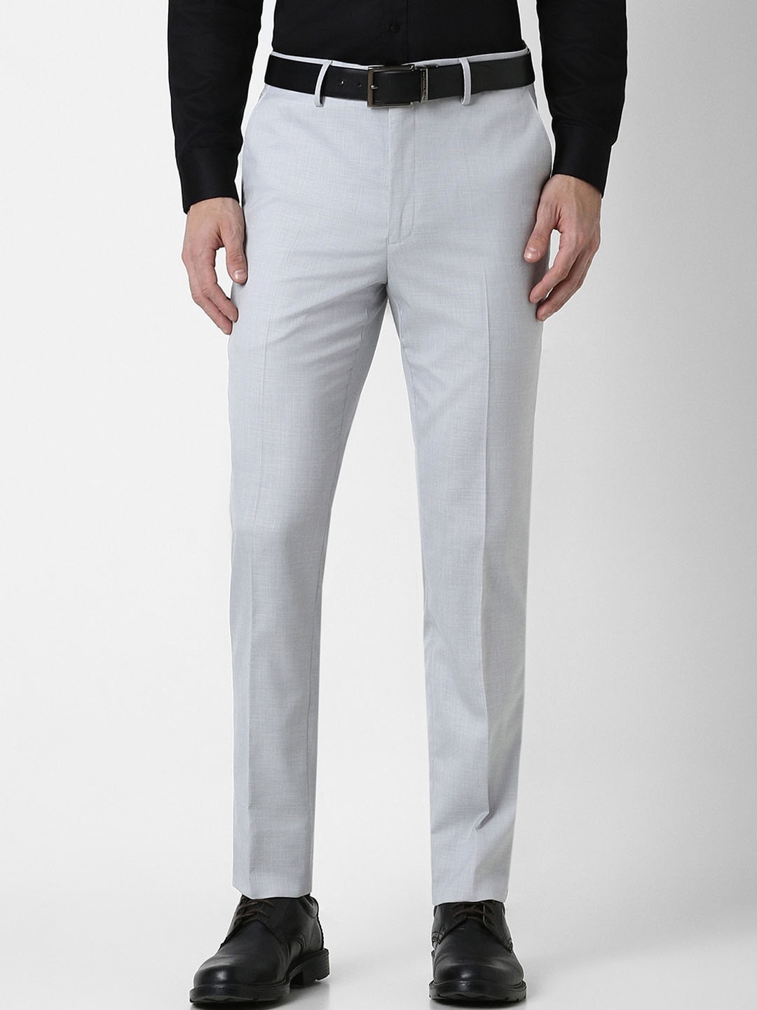 

Peter England Men Slim Fit Mid-Rise Textured Formal Trousers, Grey