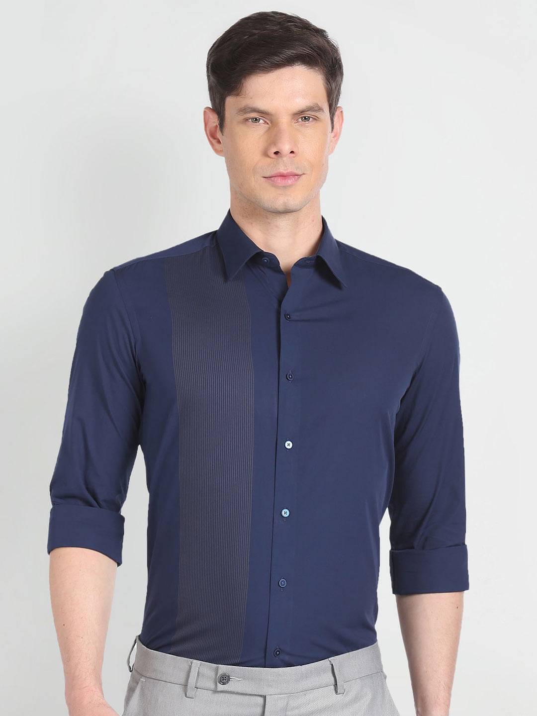 

Arrow New York Slim Fit Striped Pure Cotton Formal Shirt, Navy blue