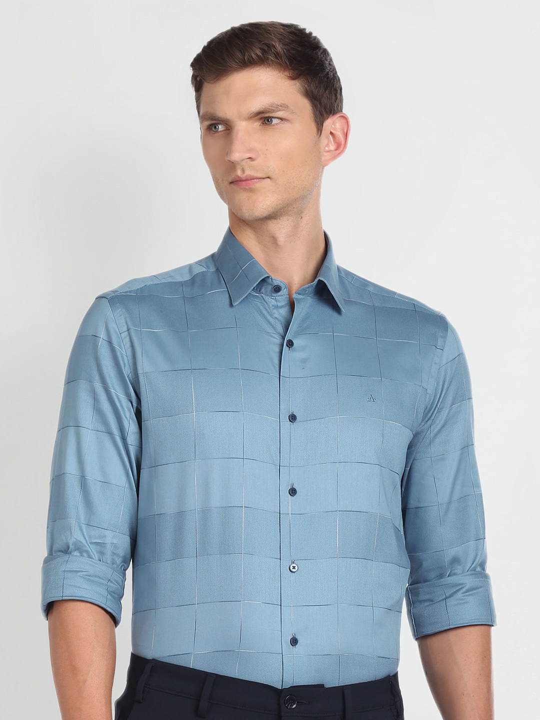 

Arrow New York Windowpane Checked Manhattan Slim Fit Formal Shirt, Blue