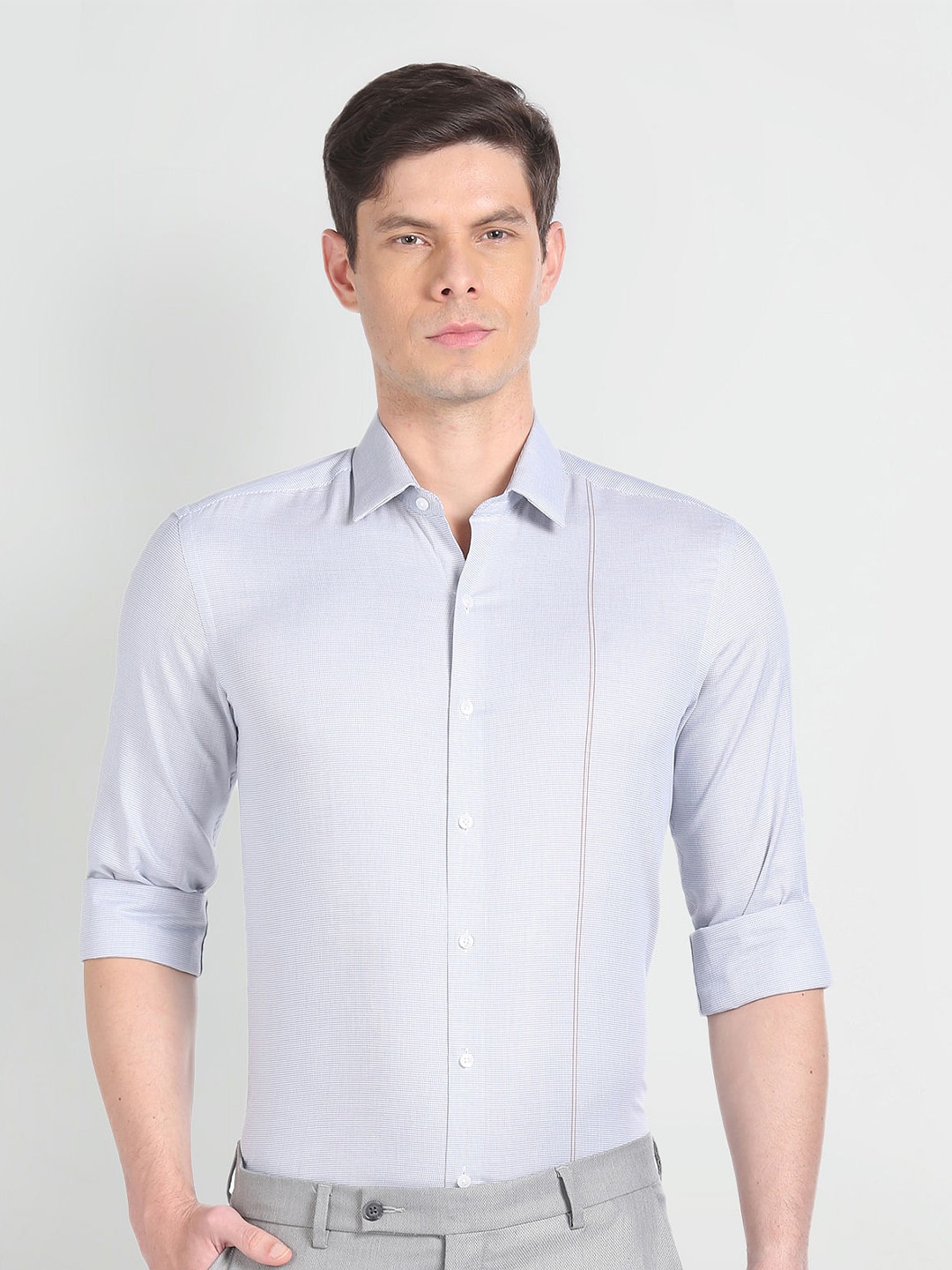 

Arrow Slim Fit Micro Ditsy Printed Pure Cotton Formal Shirt, Grey