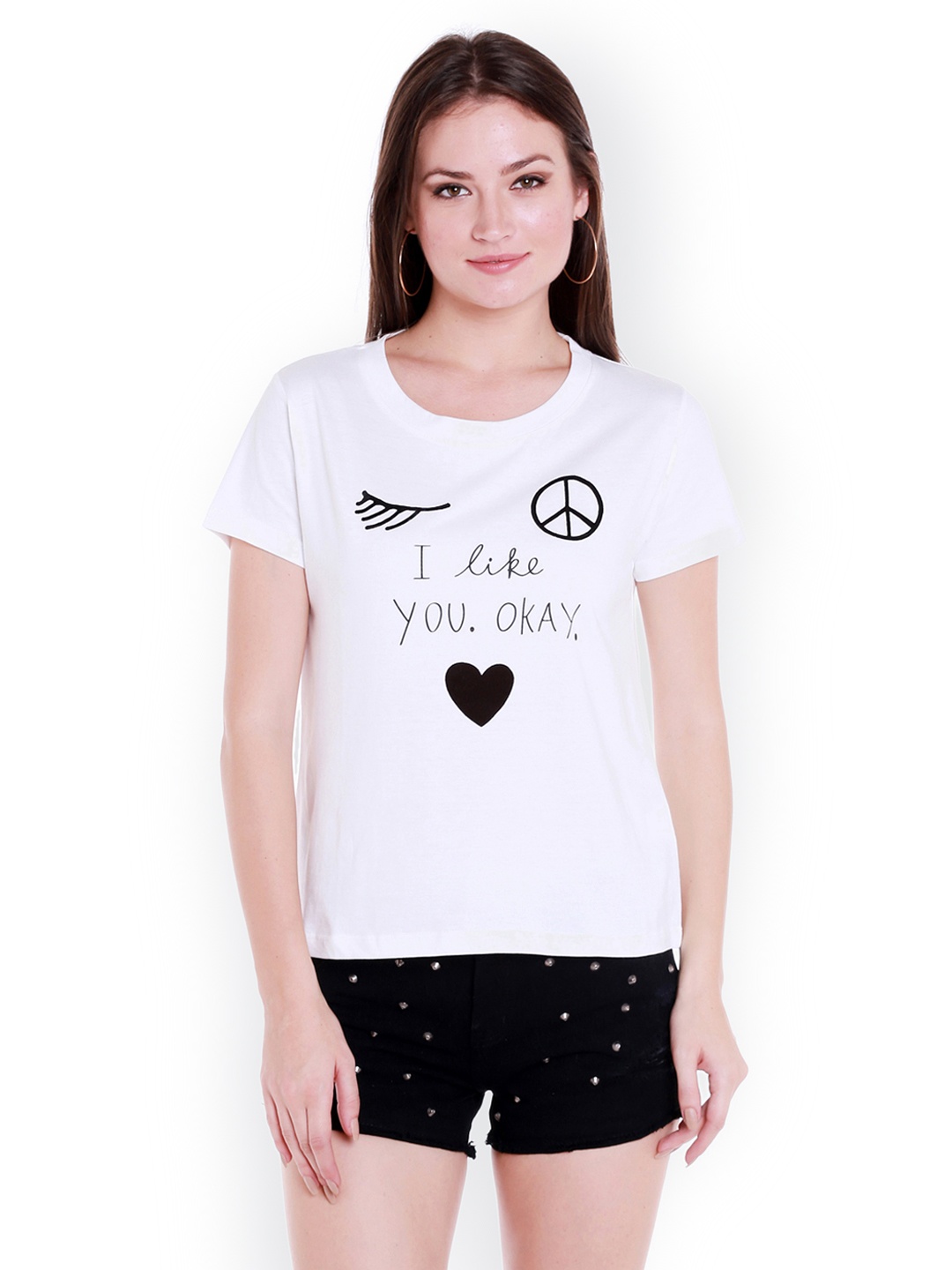 

Globus Women White Printed Round Neck T-shirt