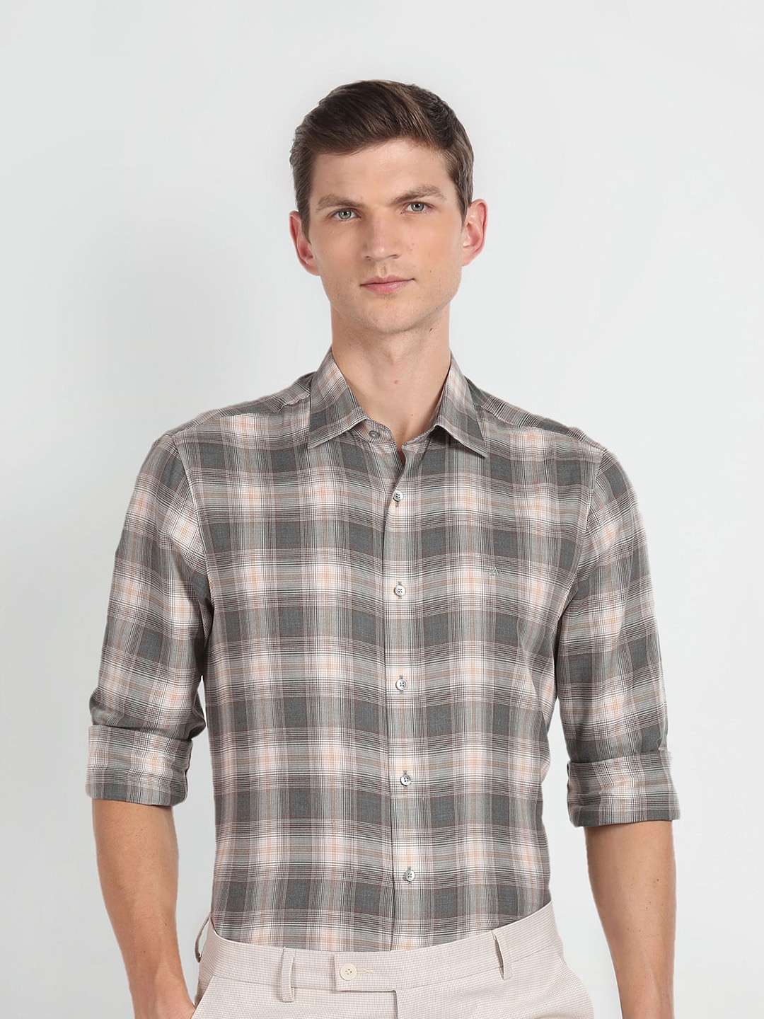 

Arrow Tartan Checked Twill Formal Shirt, Grey