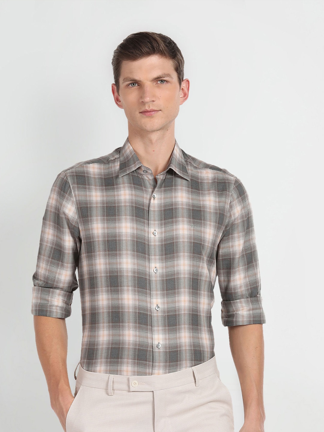 

Arrow Tartan Checked Twill Weave Formal Shirt, Grey