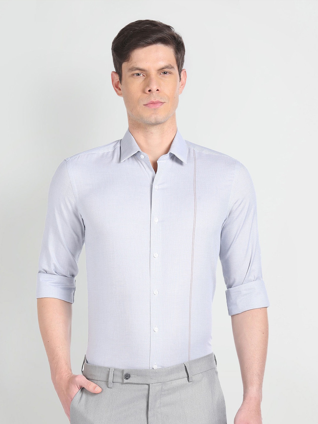 

Arrow Self Design Textured Slim Fit Pure Cotton Formal Shirt, Grey