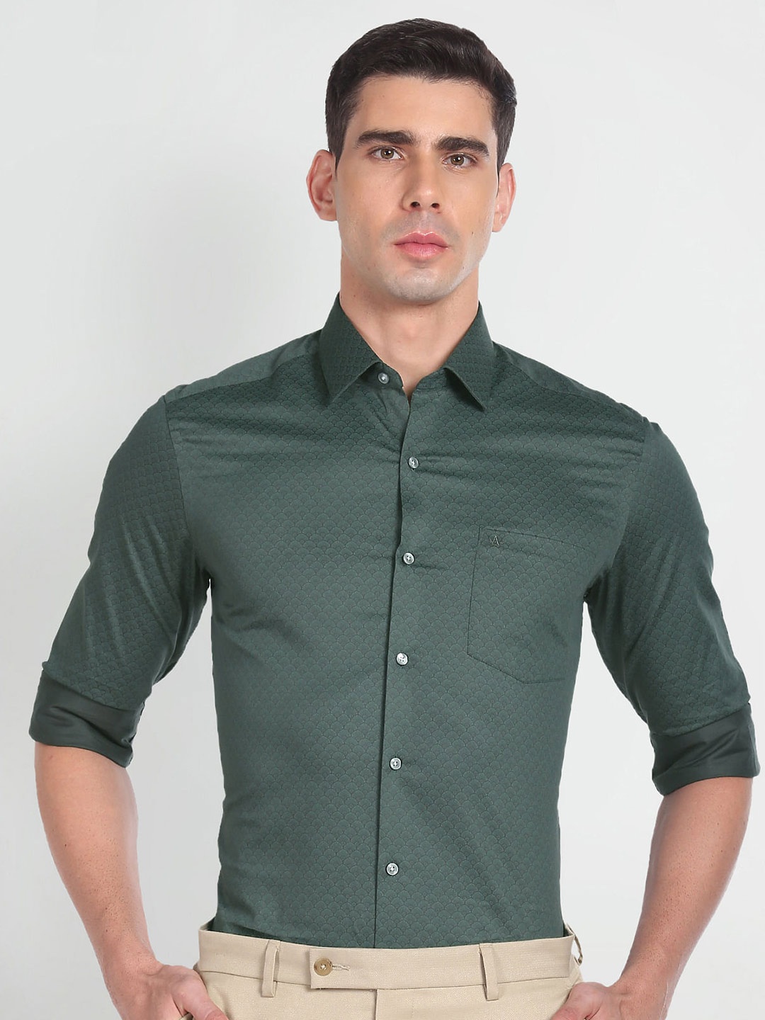 

Arrow Micro Ditsy Slim Fit Printed Pure Cotton Twill Formal Shirt, Green