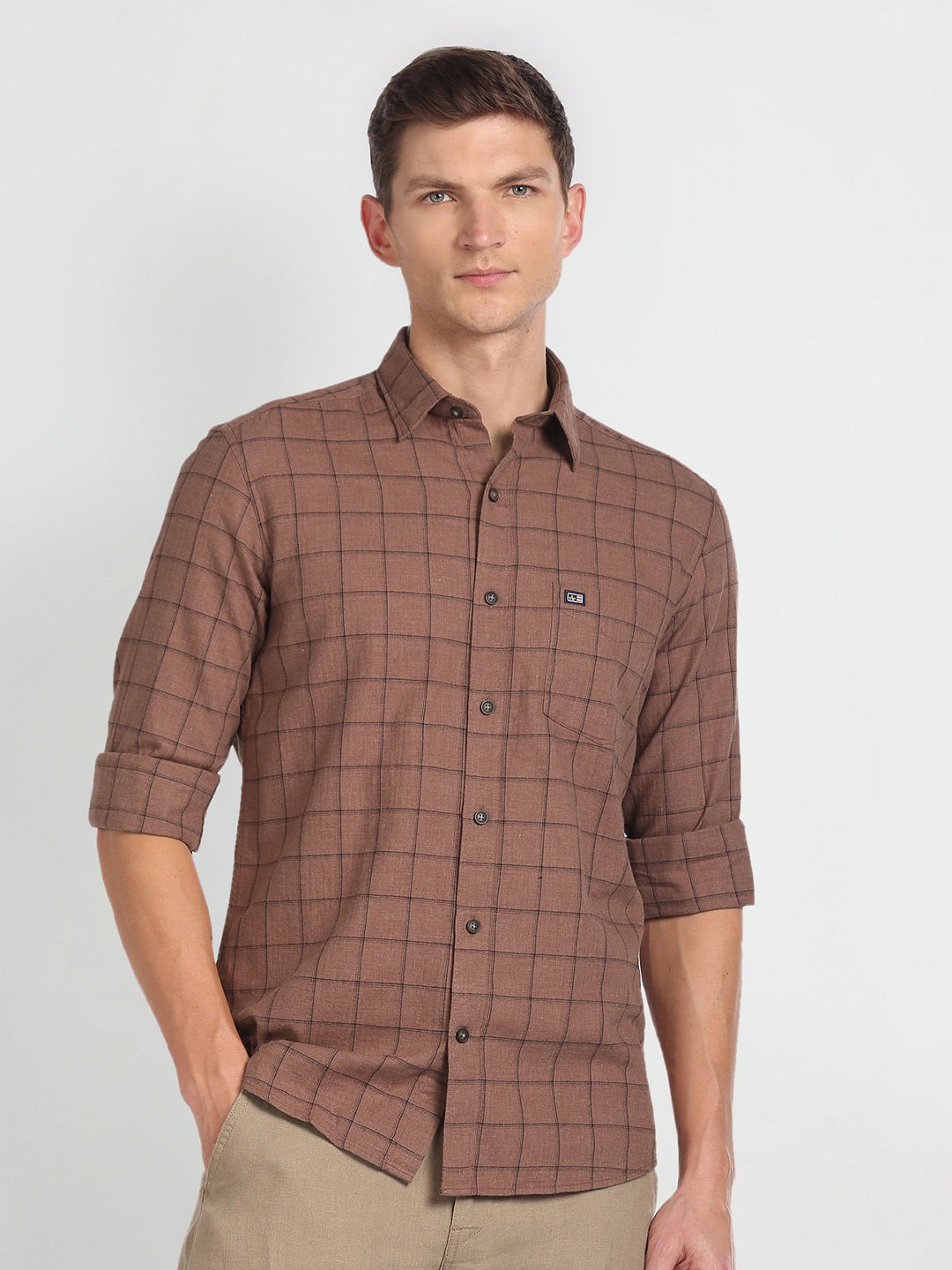 

Arrow Sport Slim Fit Tartan Checked Pure Cotton Casual Shirt, Brown