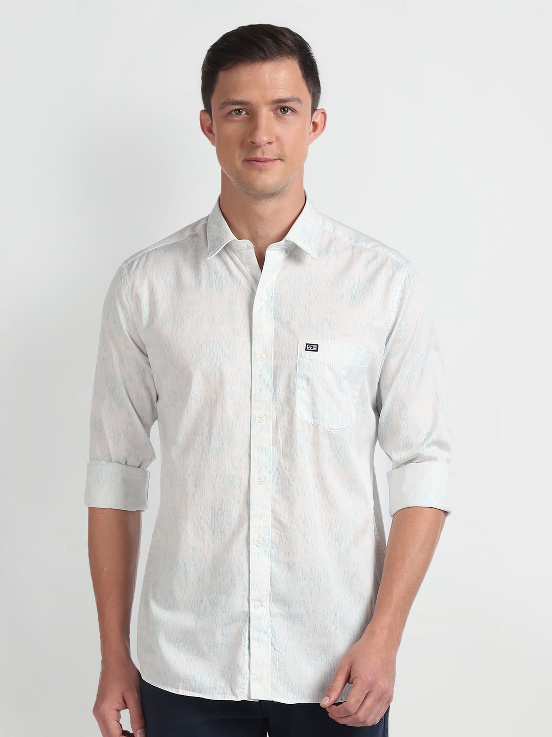 

Arrow Sport Slim Fit Micro Ditsy Printed Twill Weave Pure Cotton Casual Shirt, White