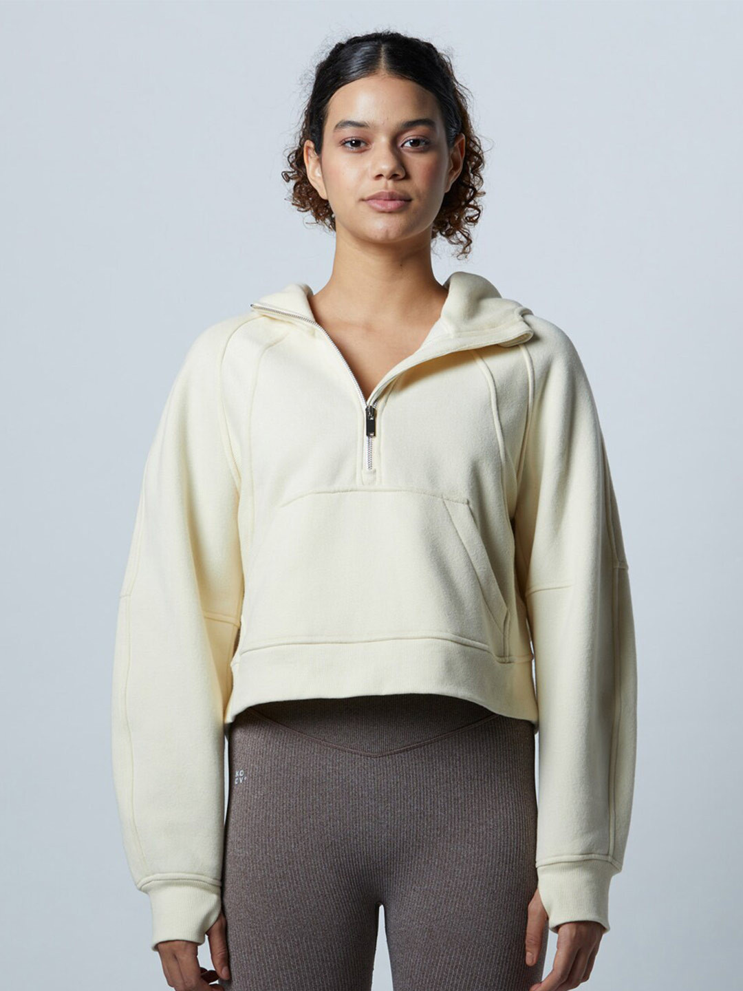 

Koovs Hooded Pure Cotton Crop Sweatshirt, Off white