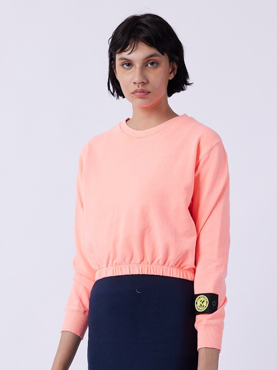 

Koovs Round Neck Pure Cotton Crop Sweatshirt, Orange