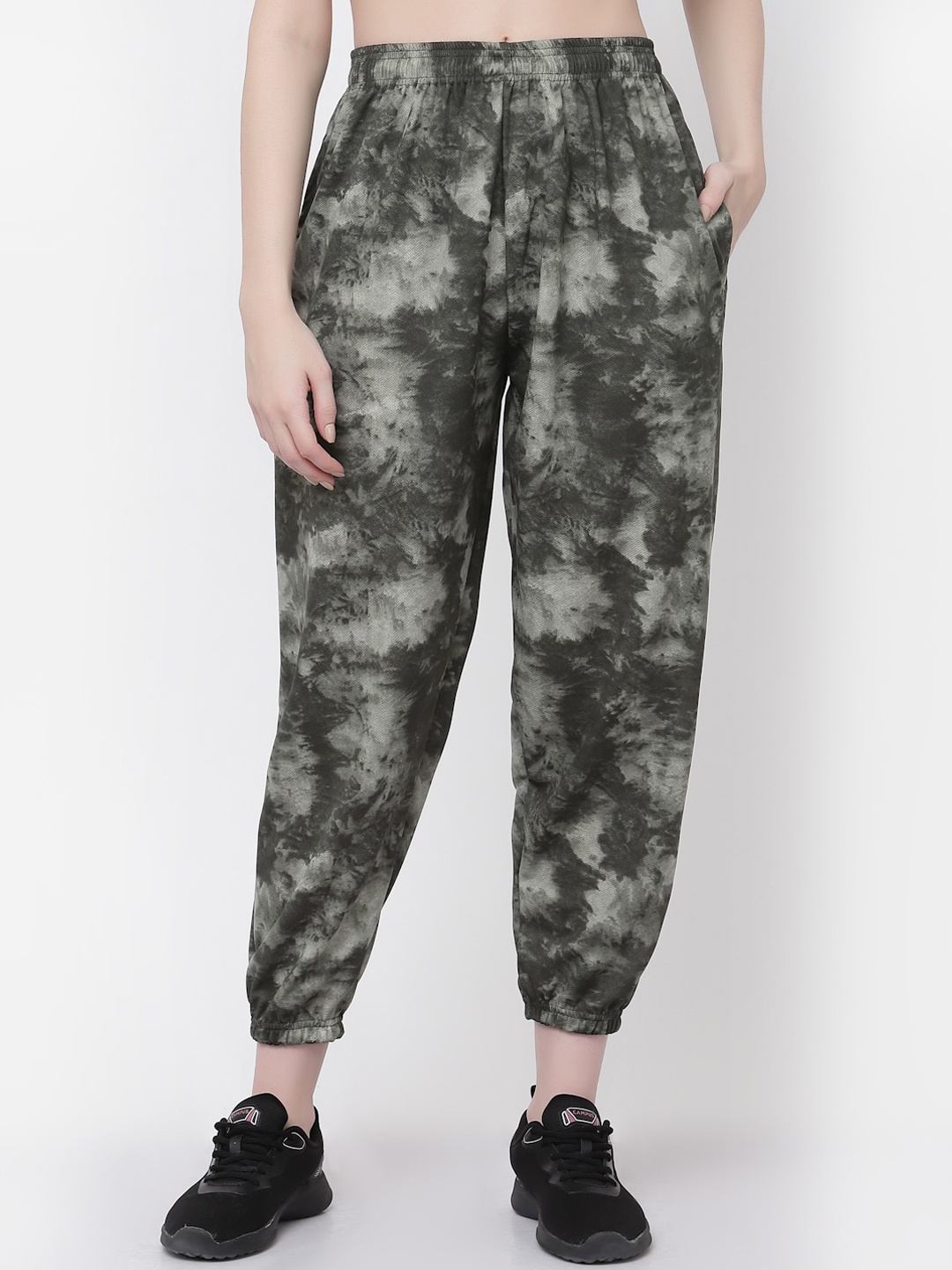 

UZARUS Women Abstract Printed Relaxed Fit Joggers, Olive