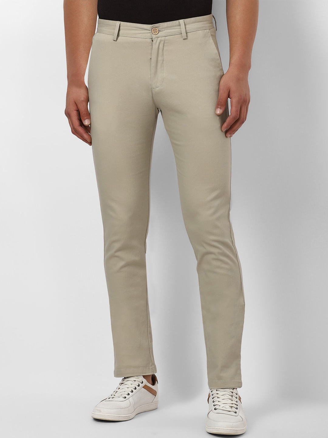 

Peter England Casuals Men Slim Fit Mid Rise Trousers, Beige