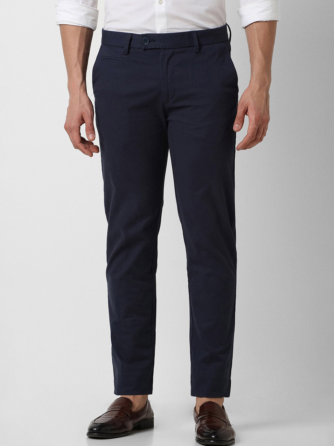 

Peter England Casuals Men Slim Fit Mid Rise Trousers, Navy blue