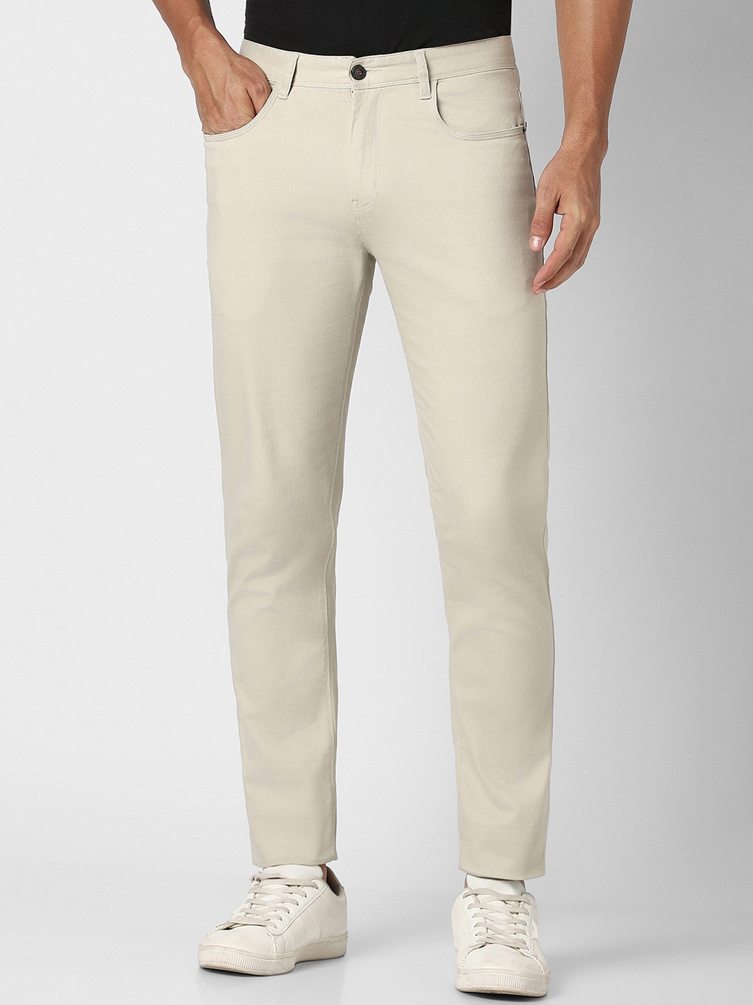 

Peter England Casuals Men Slim Fit Mid Rise Trousers, Cream