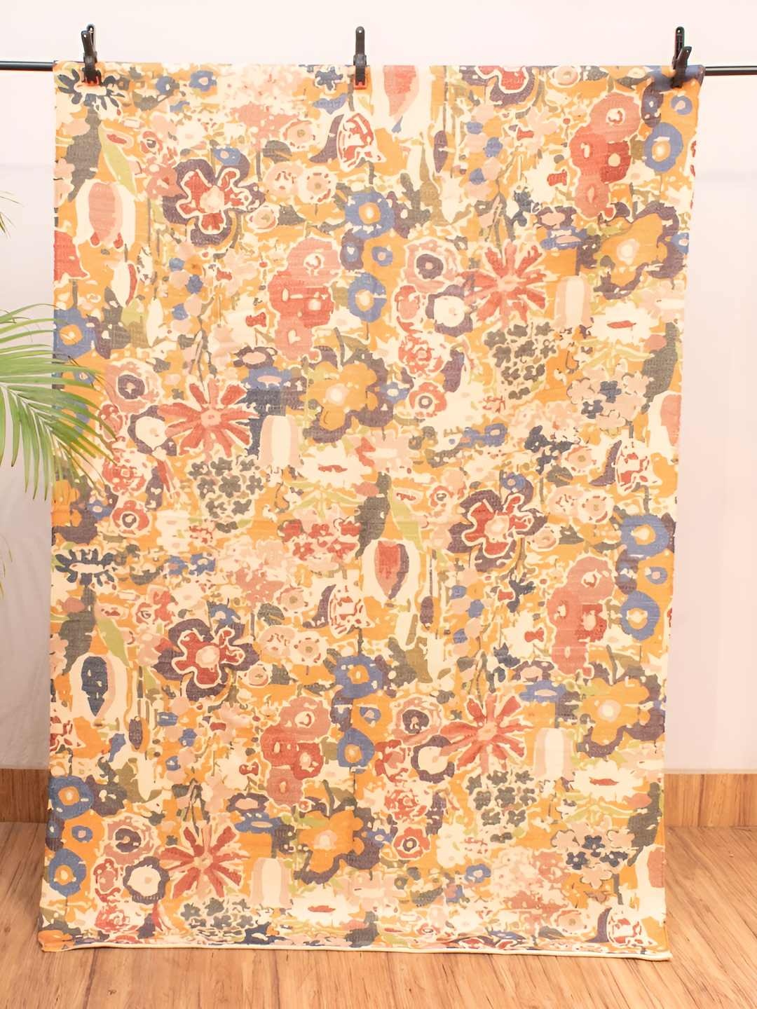

HOMADORN Beige & Blue Ethnic Motifs No Shredding Dhurrie