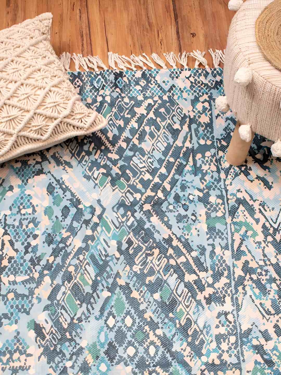 

HOMADORN Blue Printed No Shredding Dhurrie
