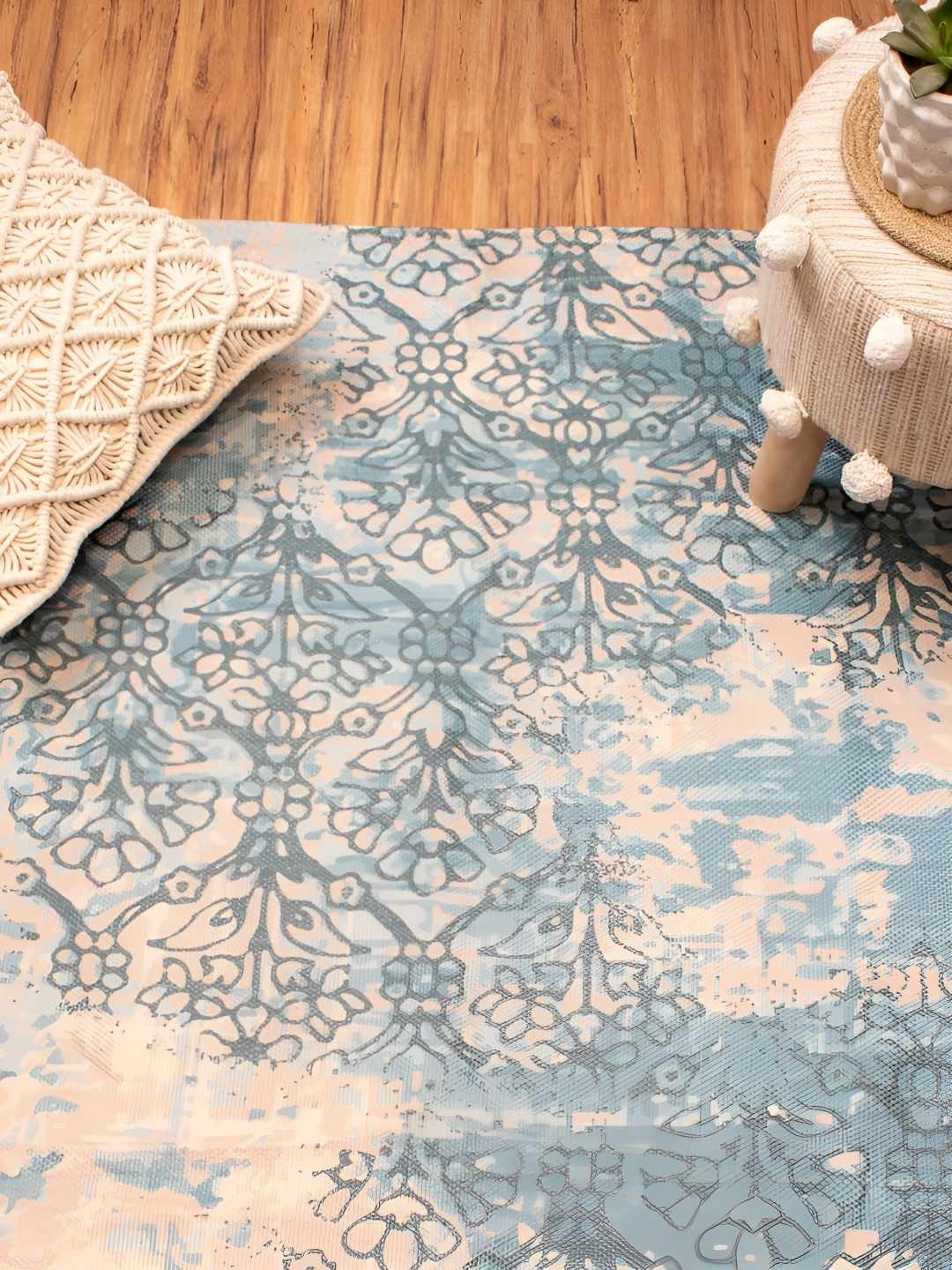 

HOMADORN Blue & Beige Printed No Shredding Dhurrie
