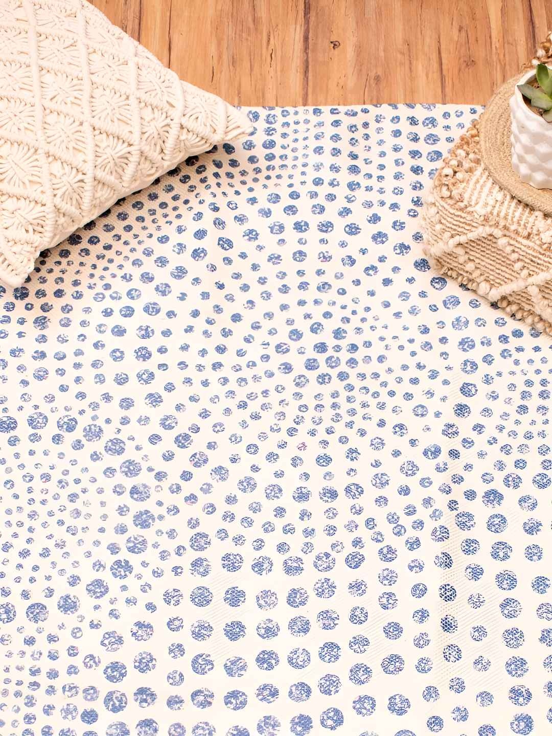 

HOMADORN Blue & Cream Printed No Shredding Dhurrie