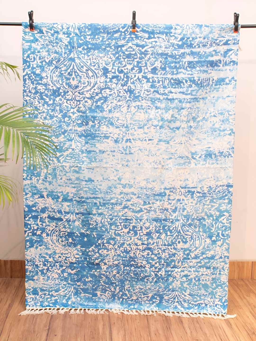 

HOMADORN Blue & White Printed No Shredding Dhurrie