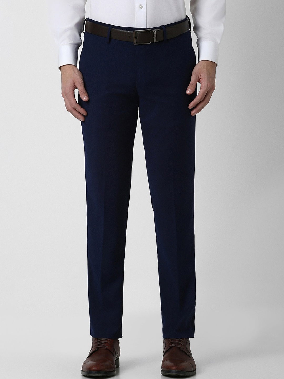 

Peter England Elite Men Slim Fit Mid Rise Formal Trousers, Navy blue