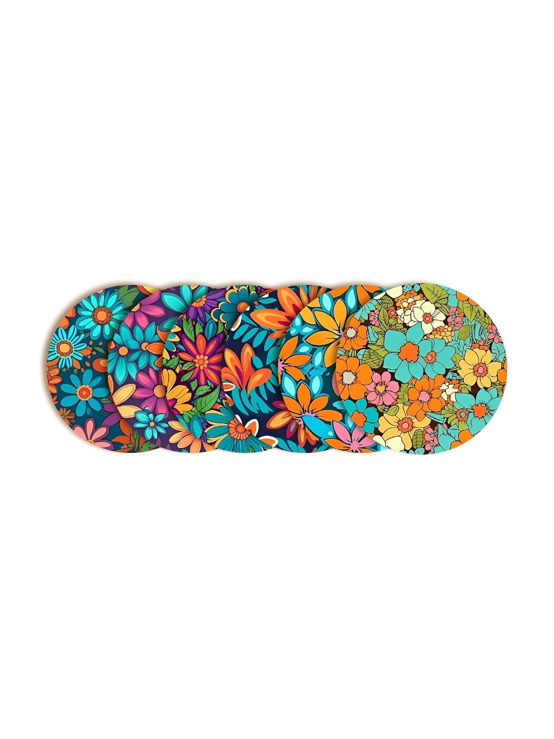 

CLAWCRAFTS Teal Green & Orange 6 Pieces Printed Wooden Coasters