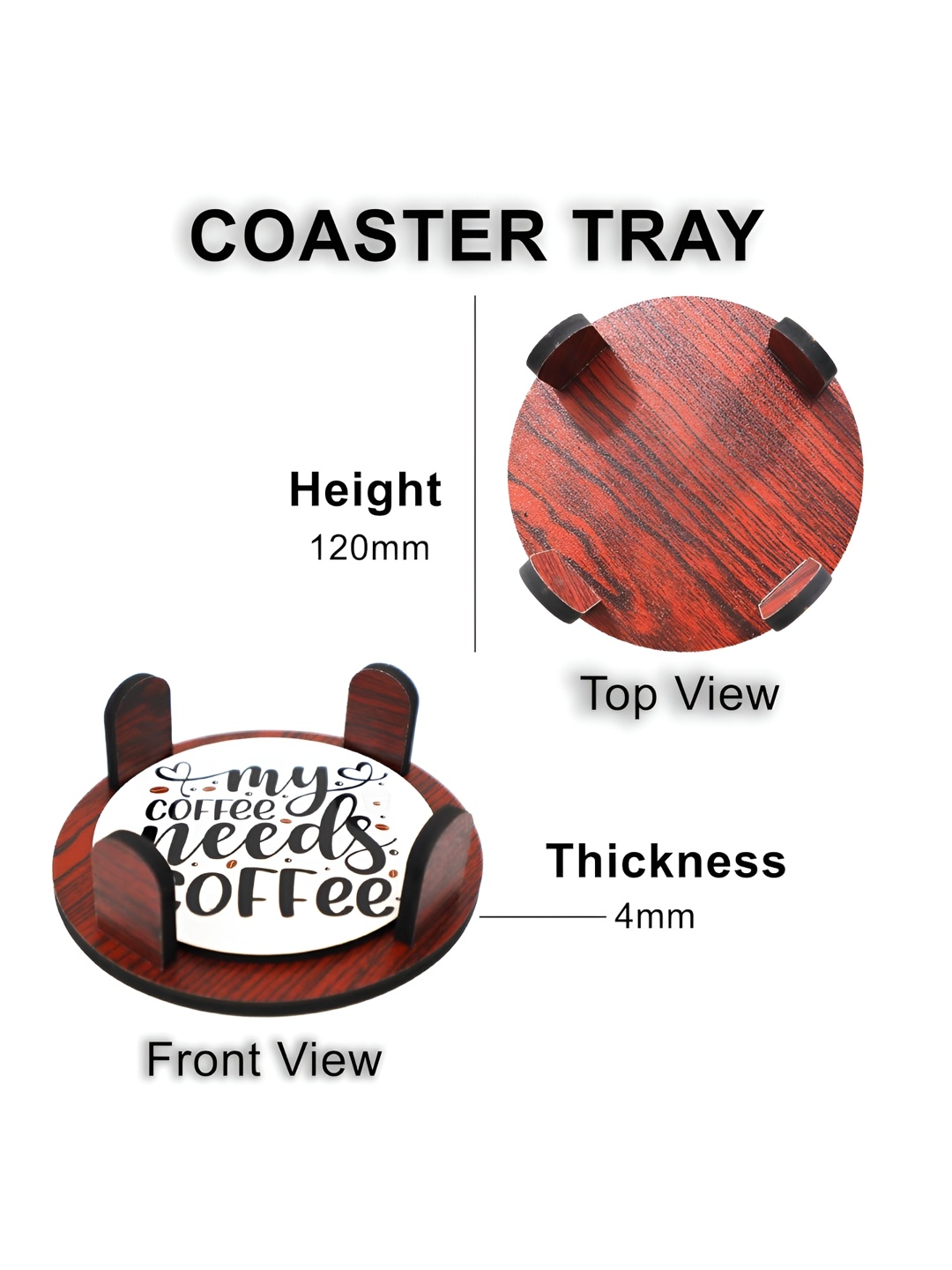 

CLAWCRAFTS Black & White 6 Pieces Printed Wooden Tea Coasters