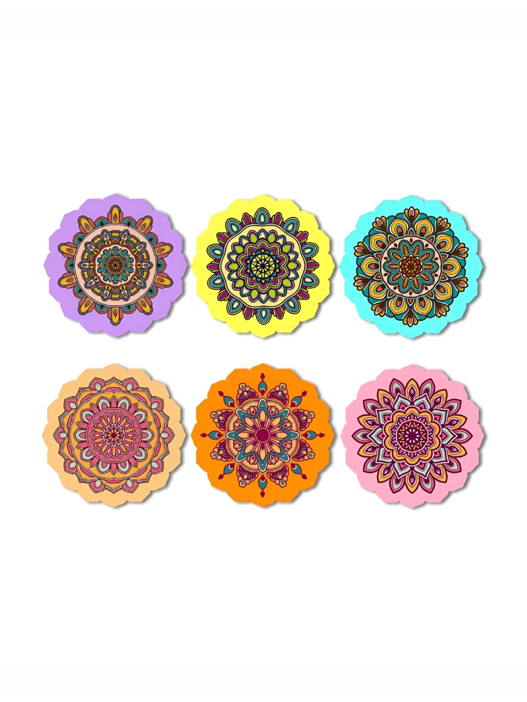 

CLAWCRAFTS Purple & Orange 6 Pieces Printed Wooden Tea Coasters, Turquoise blue