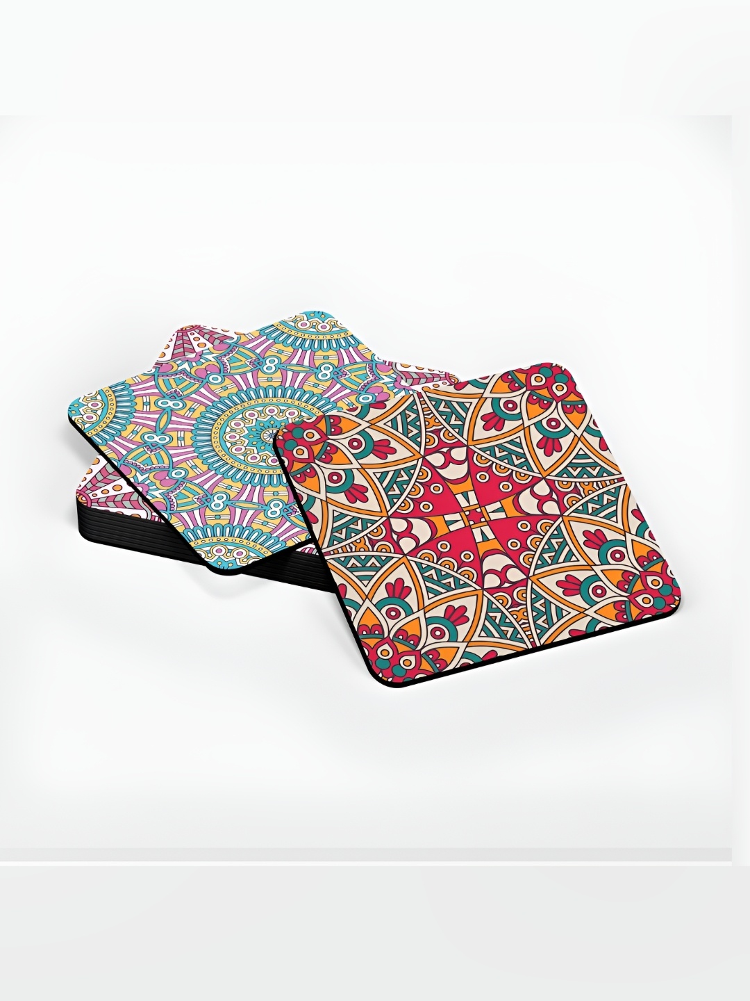 

CLAWCRAFTS Blue & Pink 6 Pieces Printed Wooden Coasters With Tray