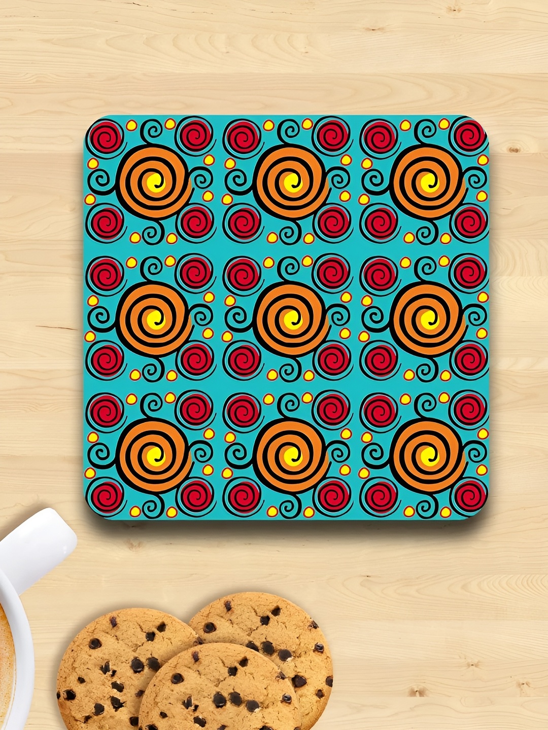 

CLAWCRAFTS Blue & Red 6 Pieces Abstarct Printed Wooden Coasters