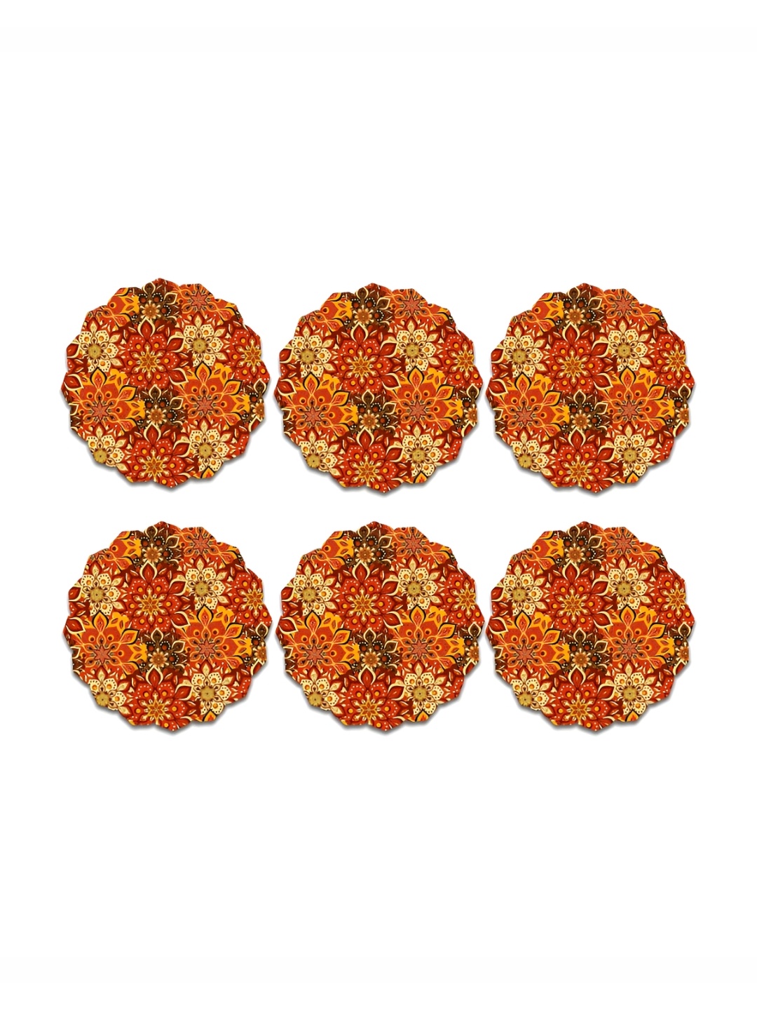 

CLAWCRAFTS Red &Yellow 6 Pieces Printed Wooden Coasters