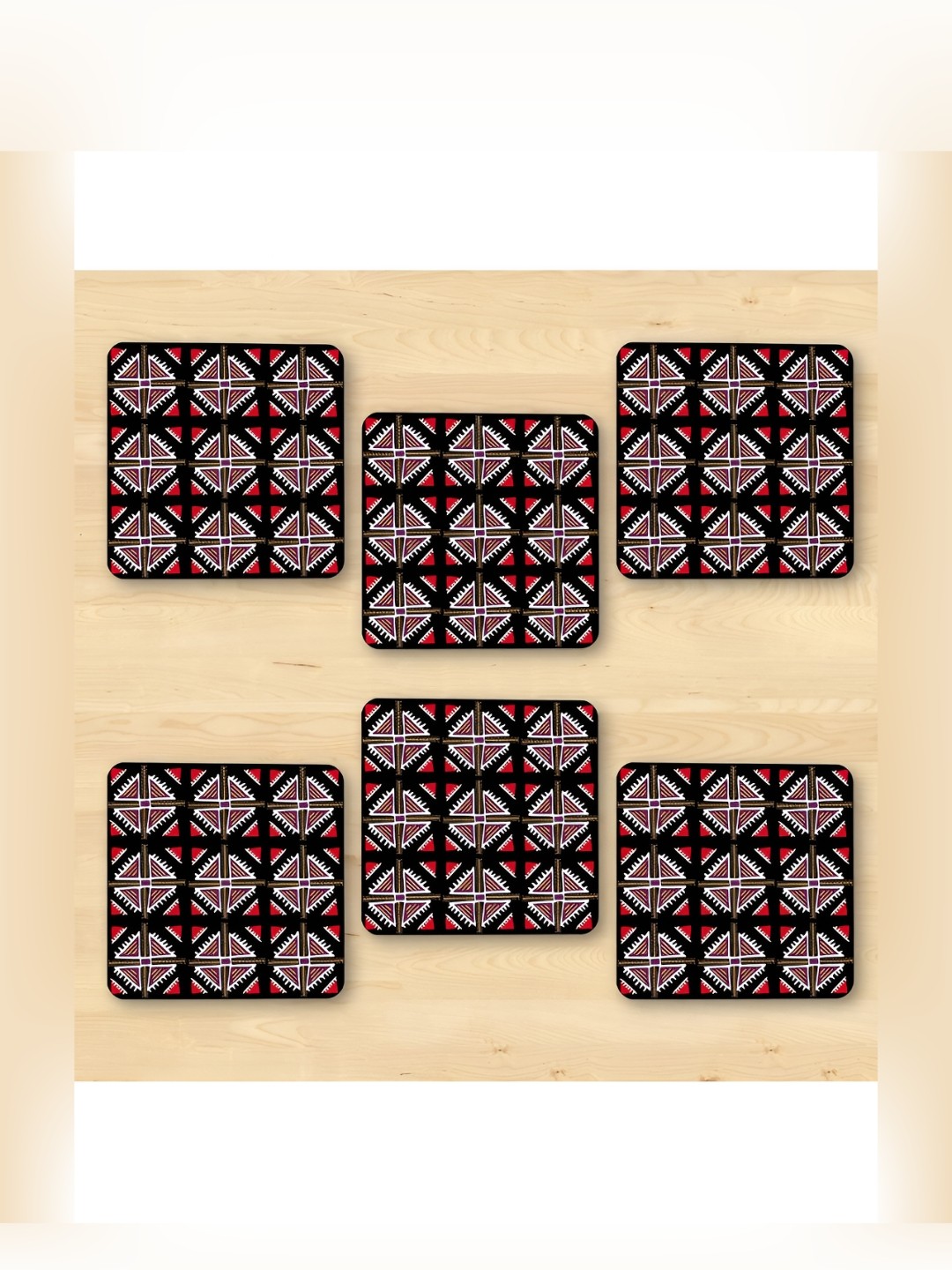 

CLAWCRAFTS Brown & White 6 pieces Printed Wooden Coasters