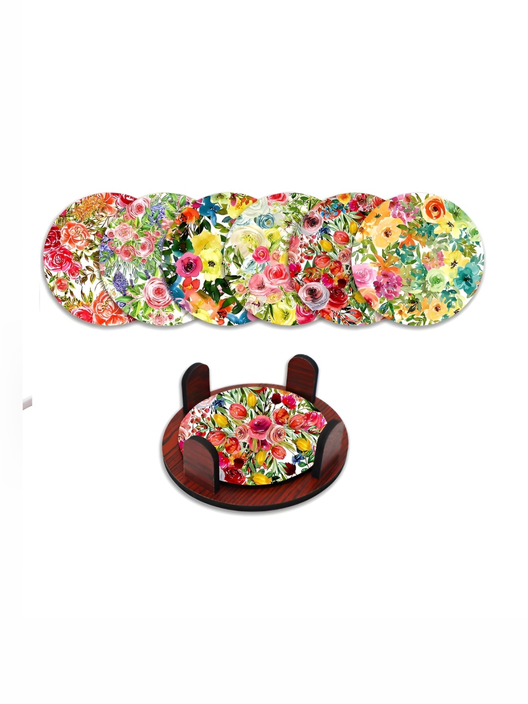 

CLAWCRAFTS 6 Pcs Red & Green Printed Wooden Coasters With Tray
