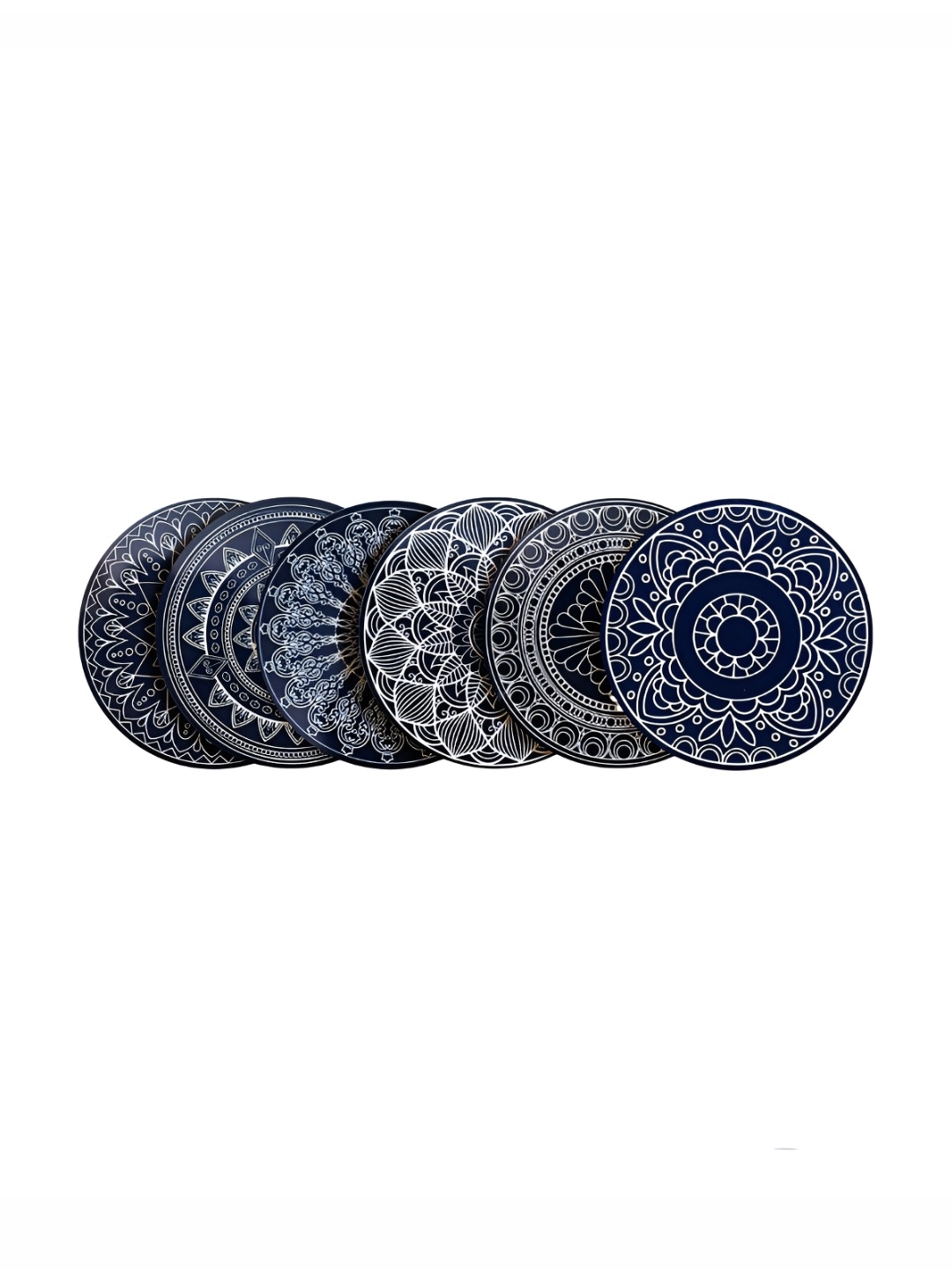 

CLAWCRAFTS 6 Pcs Black & Blue Printed Non-Slip Wooden Coasters