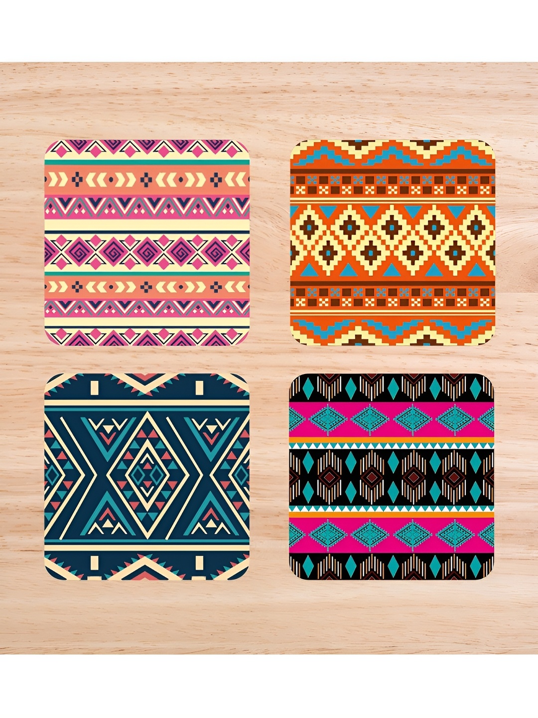 

CLAWCRAFTS Blue & Pink 4 Pieces Printed Wooden Coasters