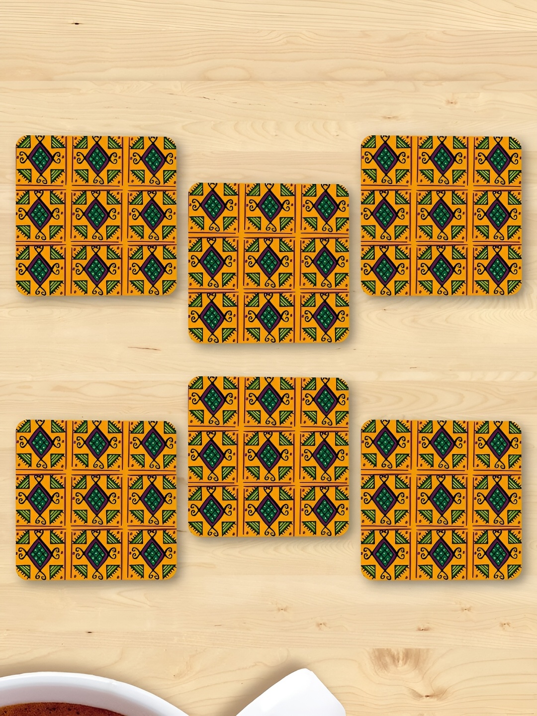 

CLAWCRAFTS Yellow & Green 6 Pieces Printed Wooden Coasters