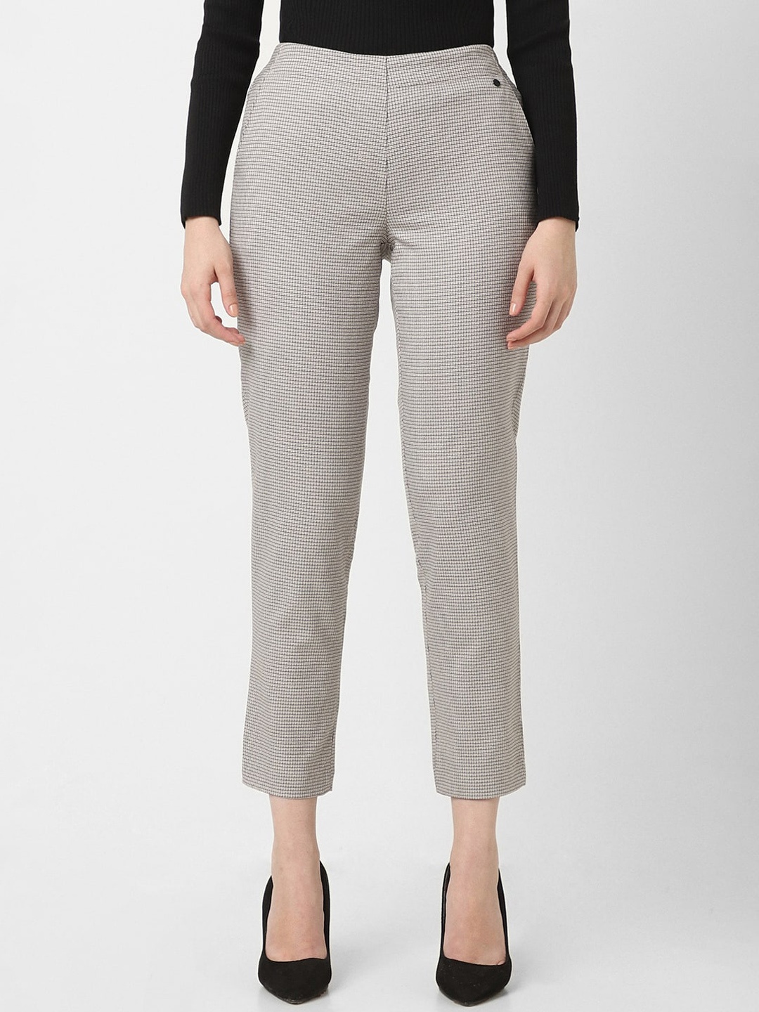 

Van Heusen Woman Women Mid-Rise Checked Formal Trousers, Grey