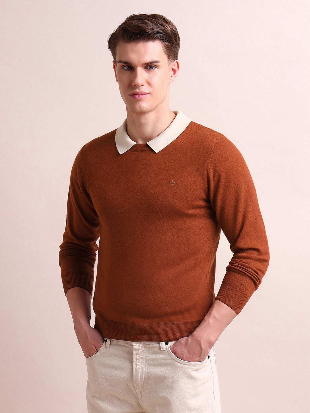 

Arrow Round Neck Woollen Sweater, Rust