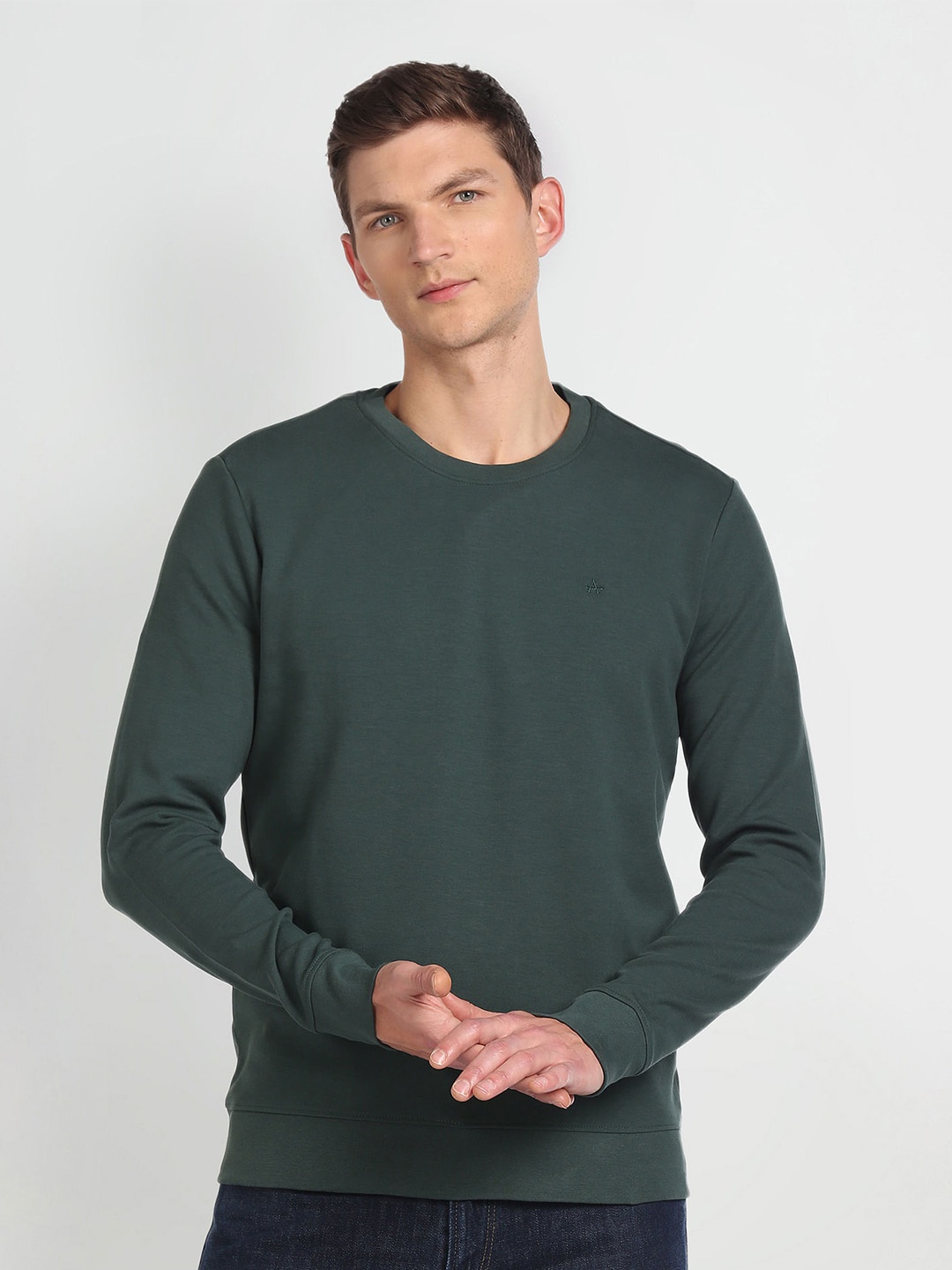 

Arrow Round Neck Pullover Sweatshirt, Green
