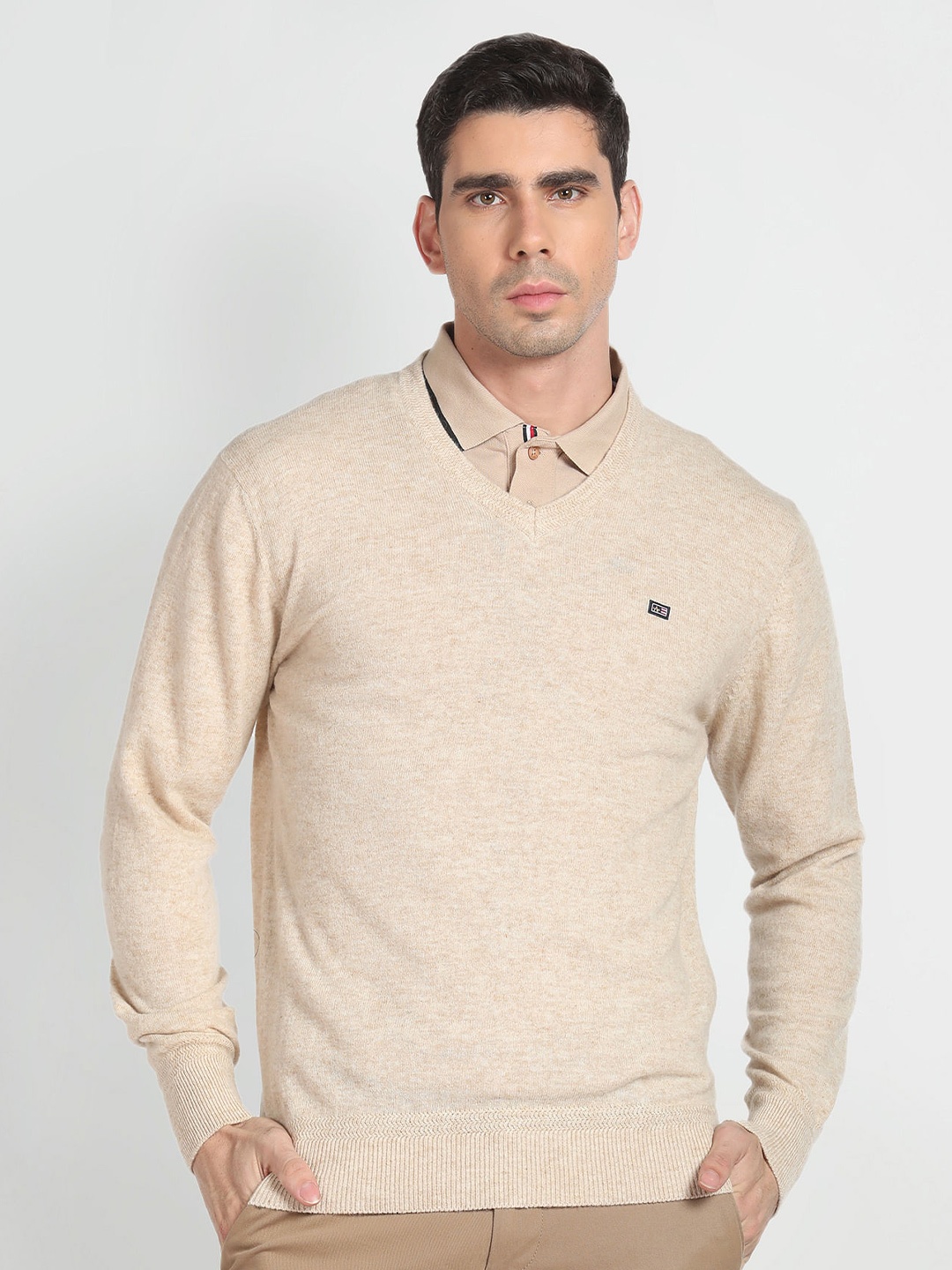 

Arrow Sport V-Neck Woollen Sweater, Beige