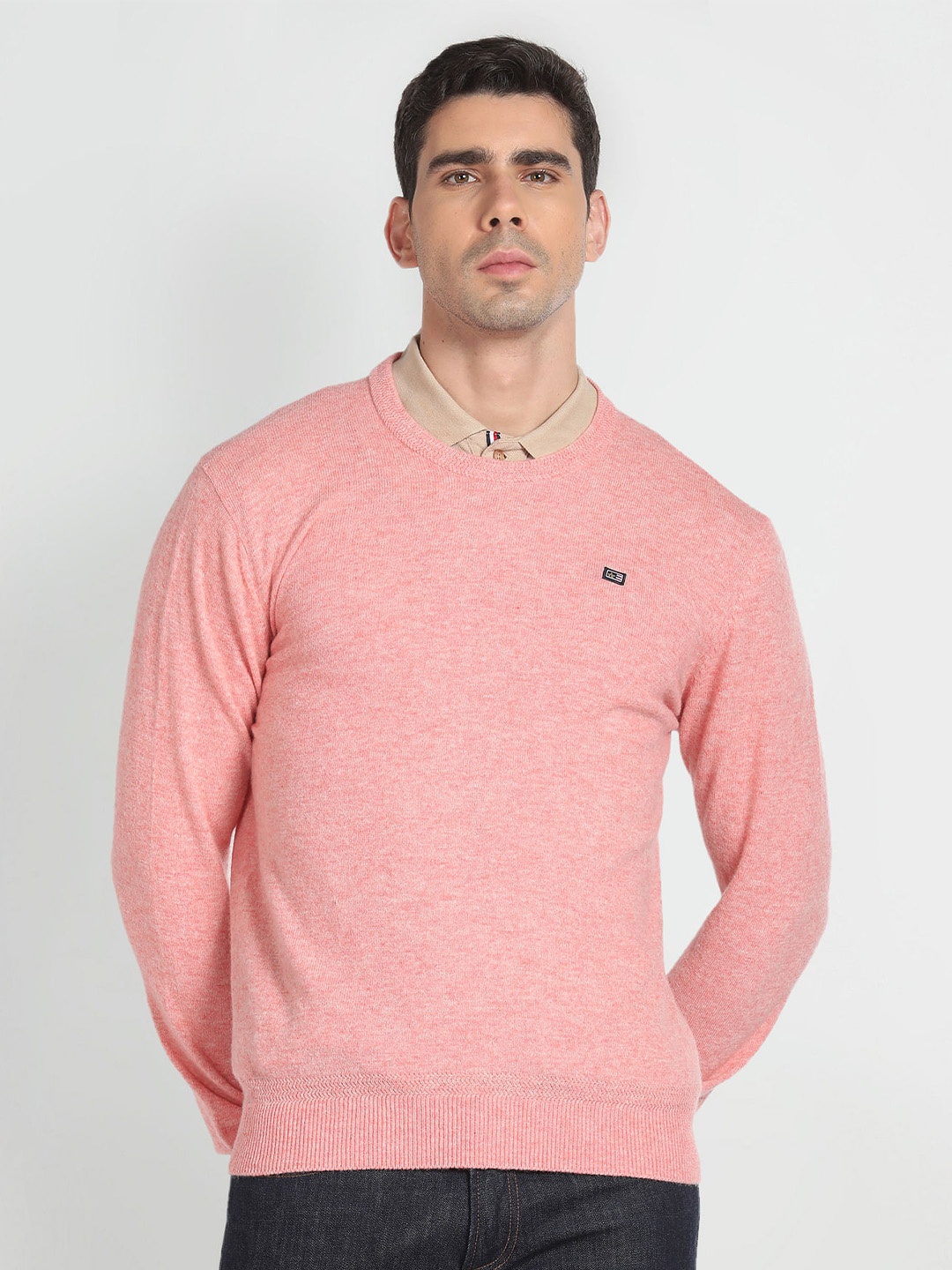 

Arrow Sport Round Neck Woollen Sweater, Pink