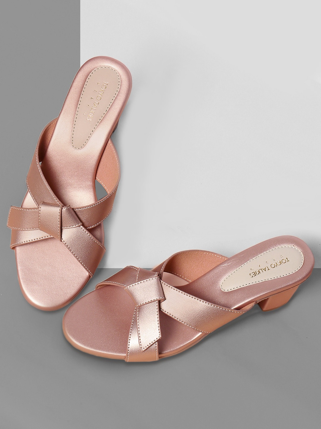 

Tokyo Talkies Textured Open Toe Block Heels, Rose gold