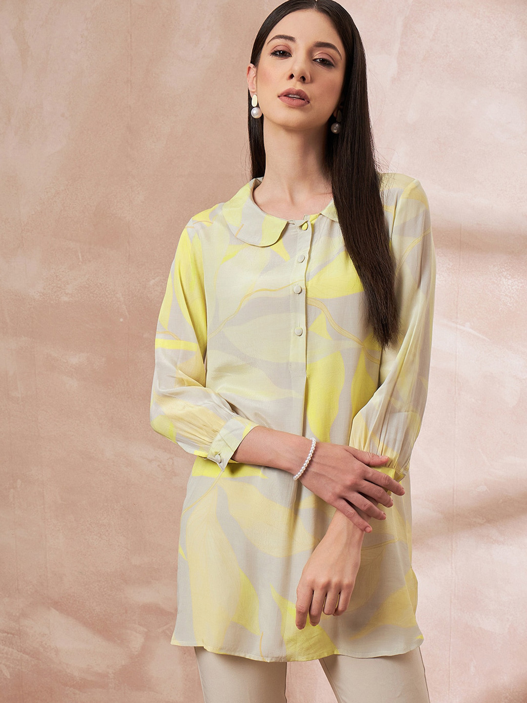

all about you Abstract Printed Liva Tunic, Yellow