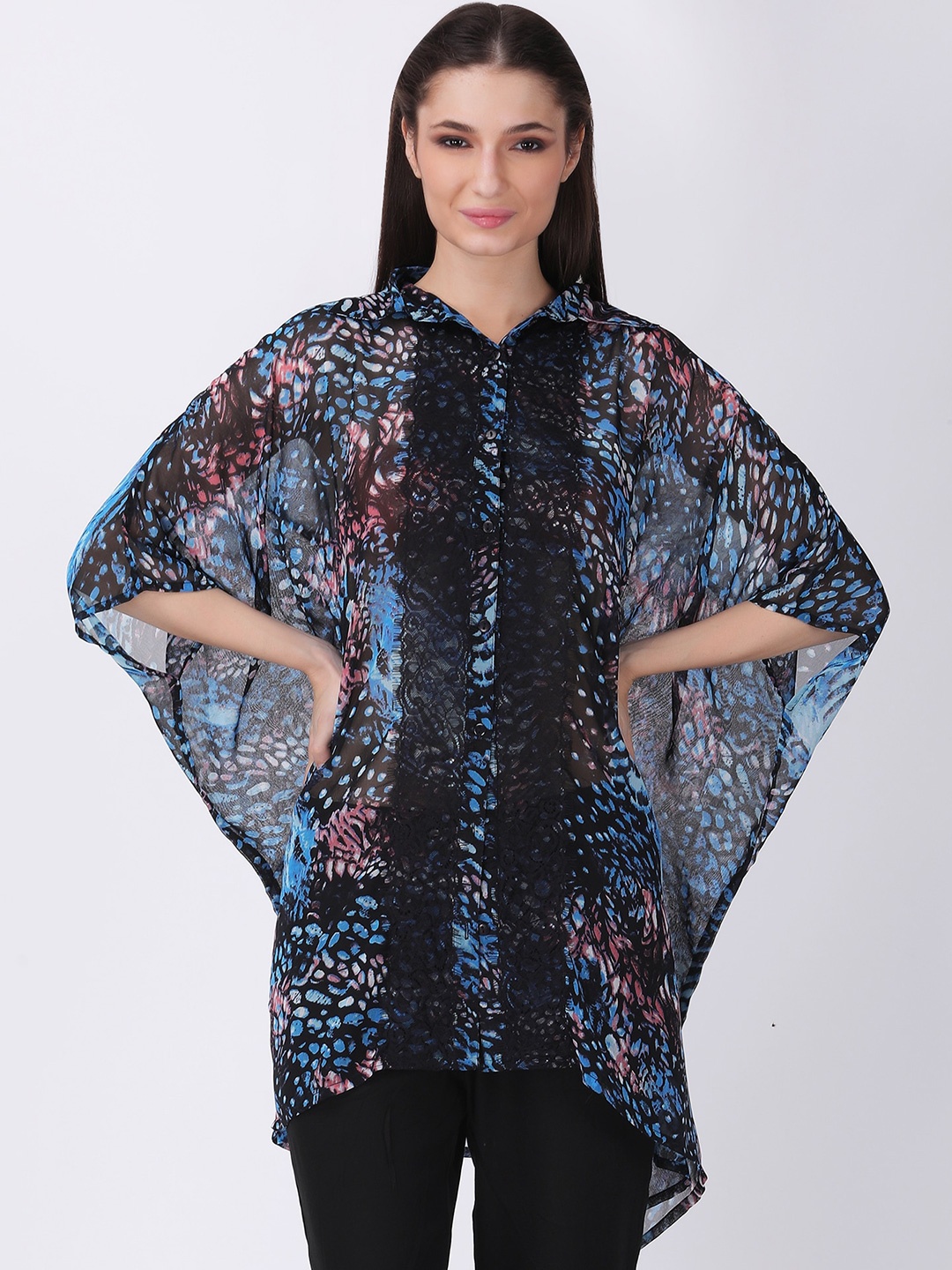 

TSM Abstract Printed Sheer Georgette Kaftan Top, Blue