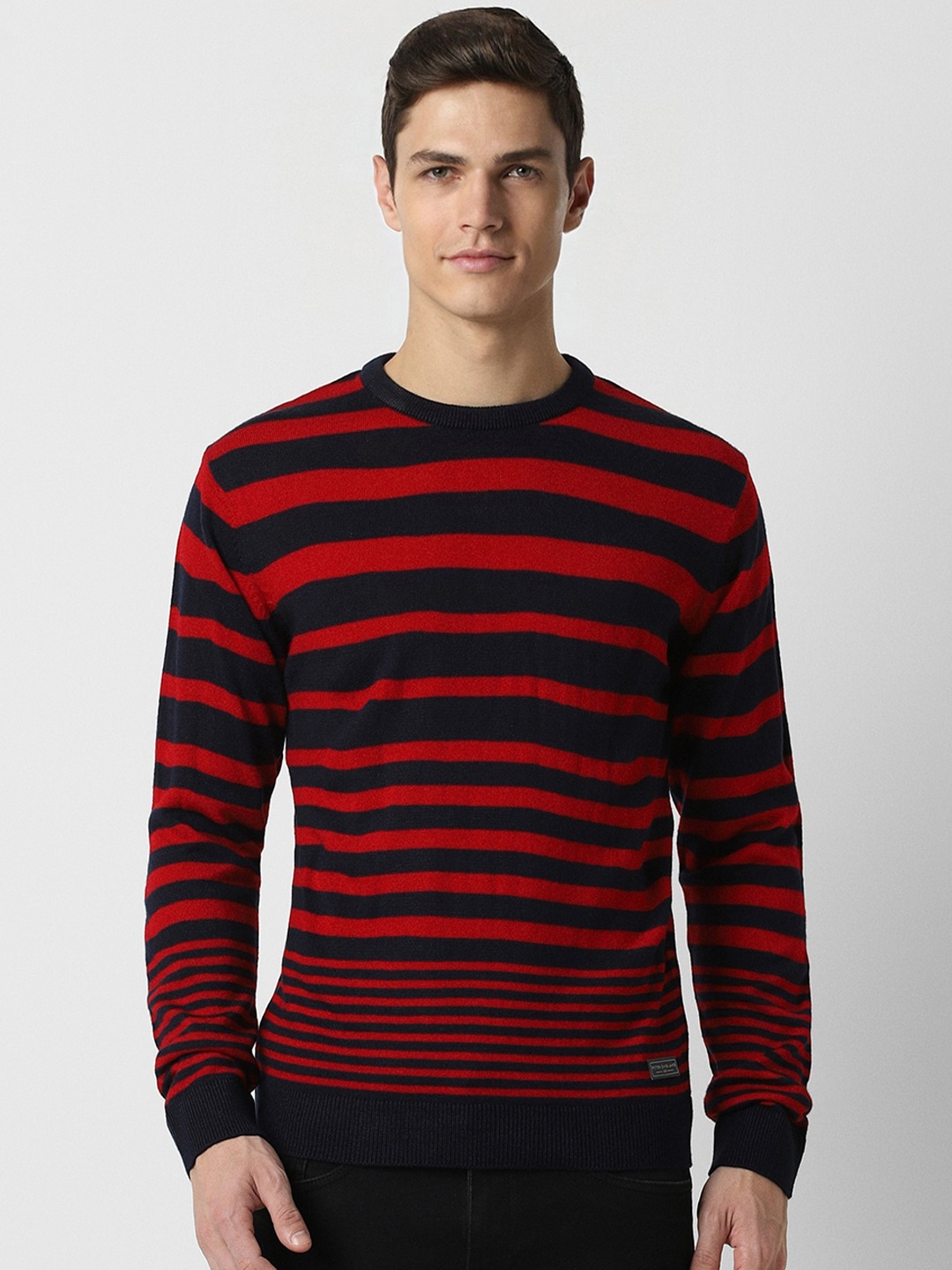 

Peter England Casuals Striped Crew Neck Pure Acrylic Pullover, Red