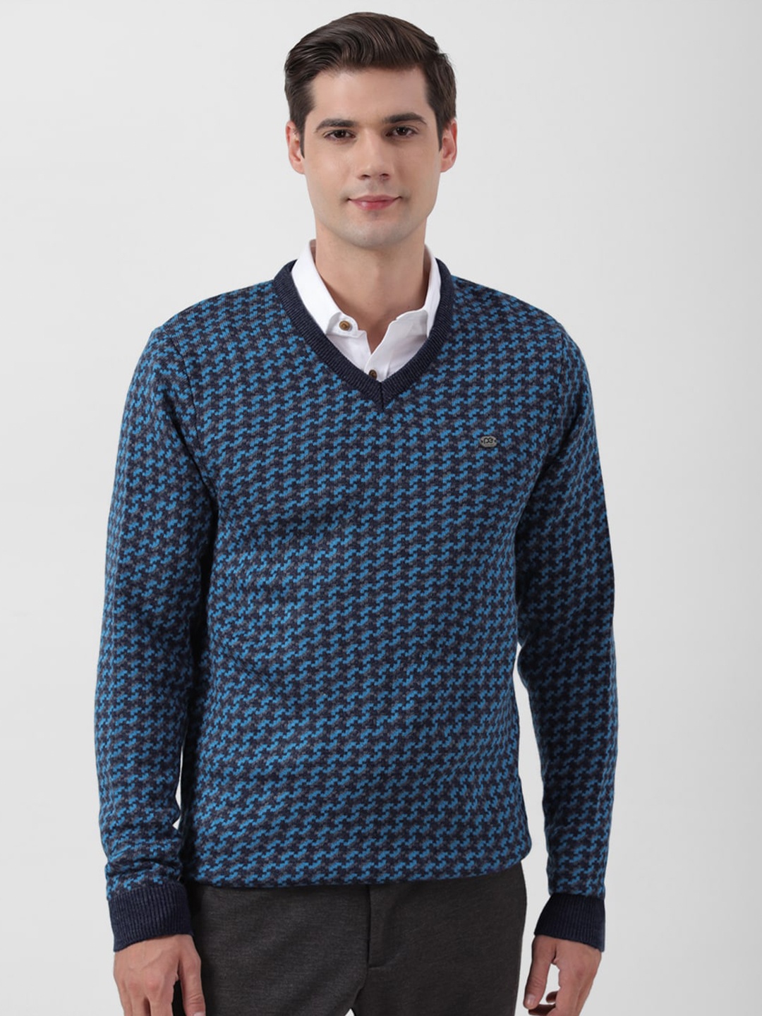 

Peter England Casuals Geometric Self Designed Pure Acrylic Pullover, Blue