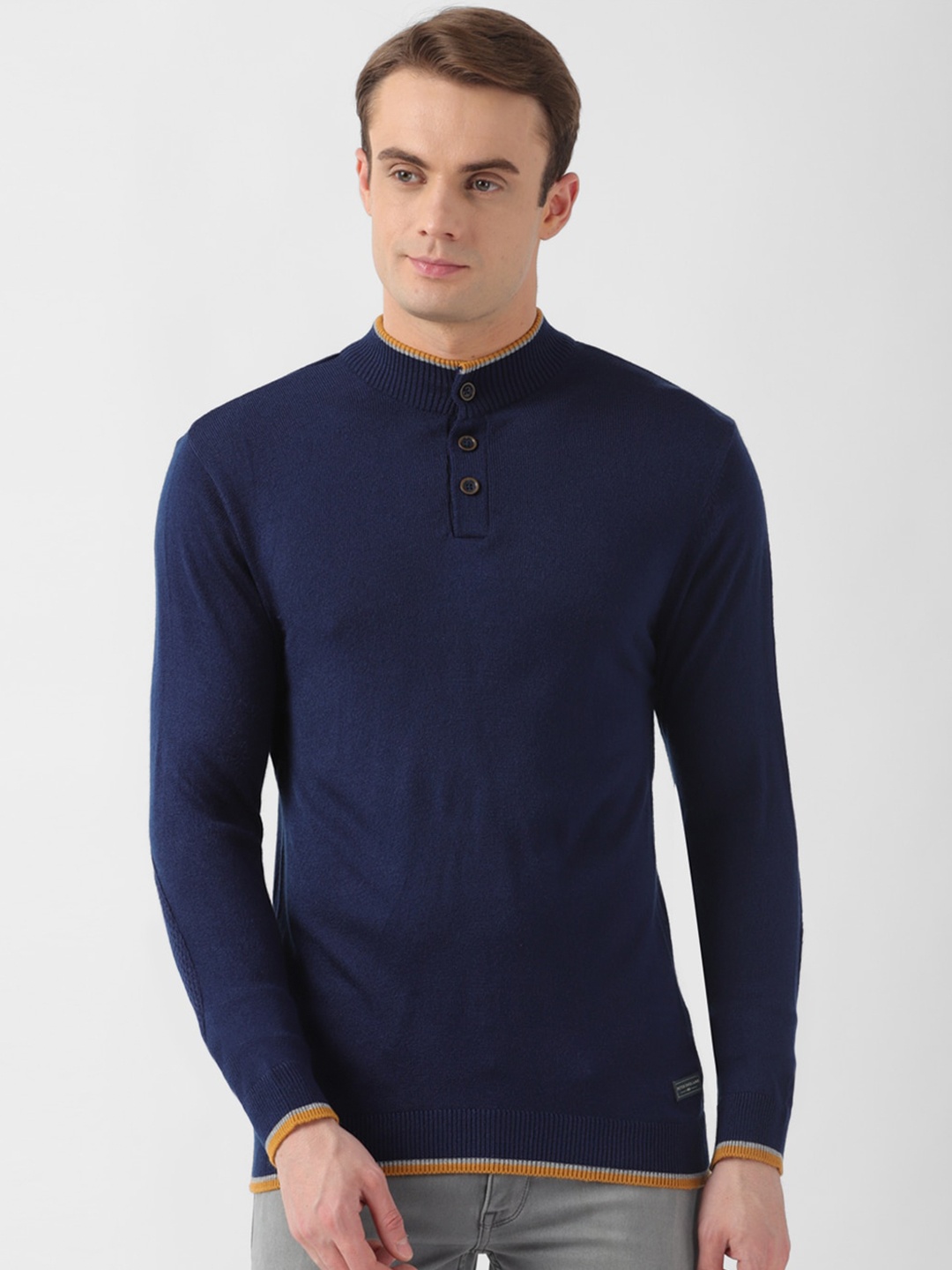 

Peter England Casuals Mock Collar Pullover Sweater, Navy blue