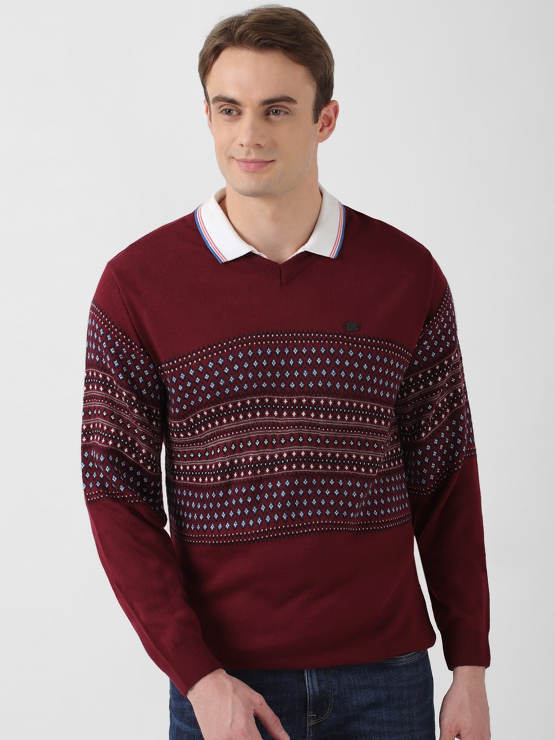 

Peter England Casuals Geometric Printed Acrylic Sweater, Maroon